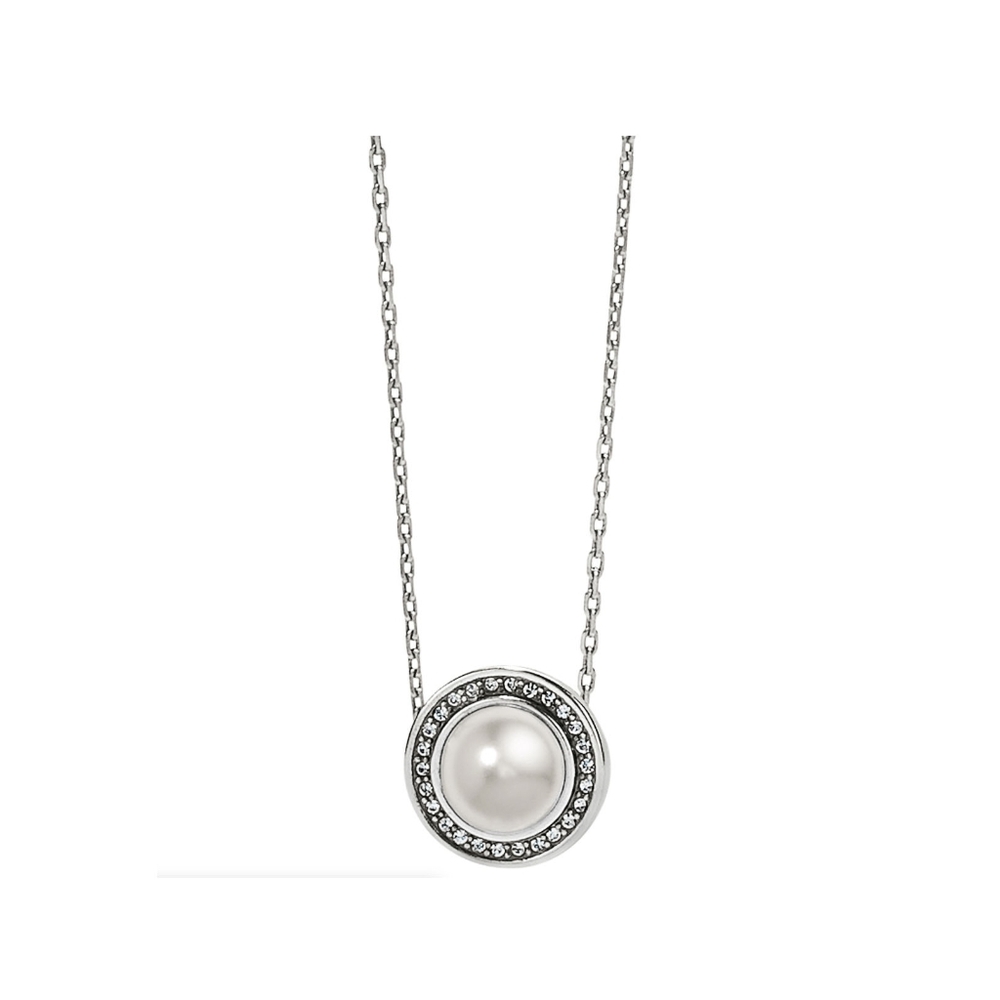 $54 Brighton "Chara Elipse" Glass Pearl Pendant Framed w Swarovski Crystals 🤍